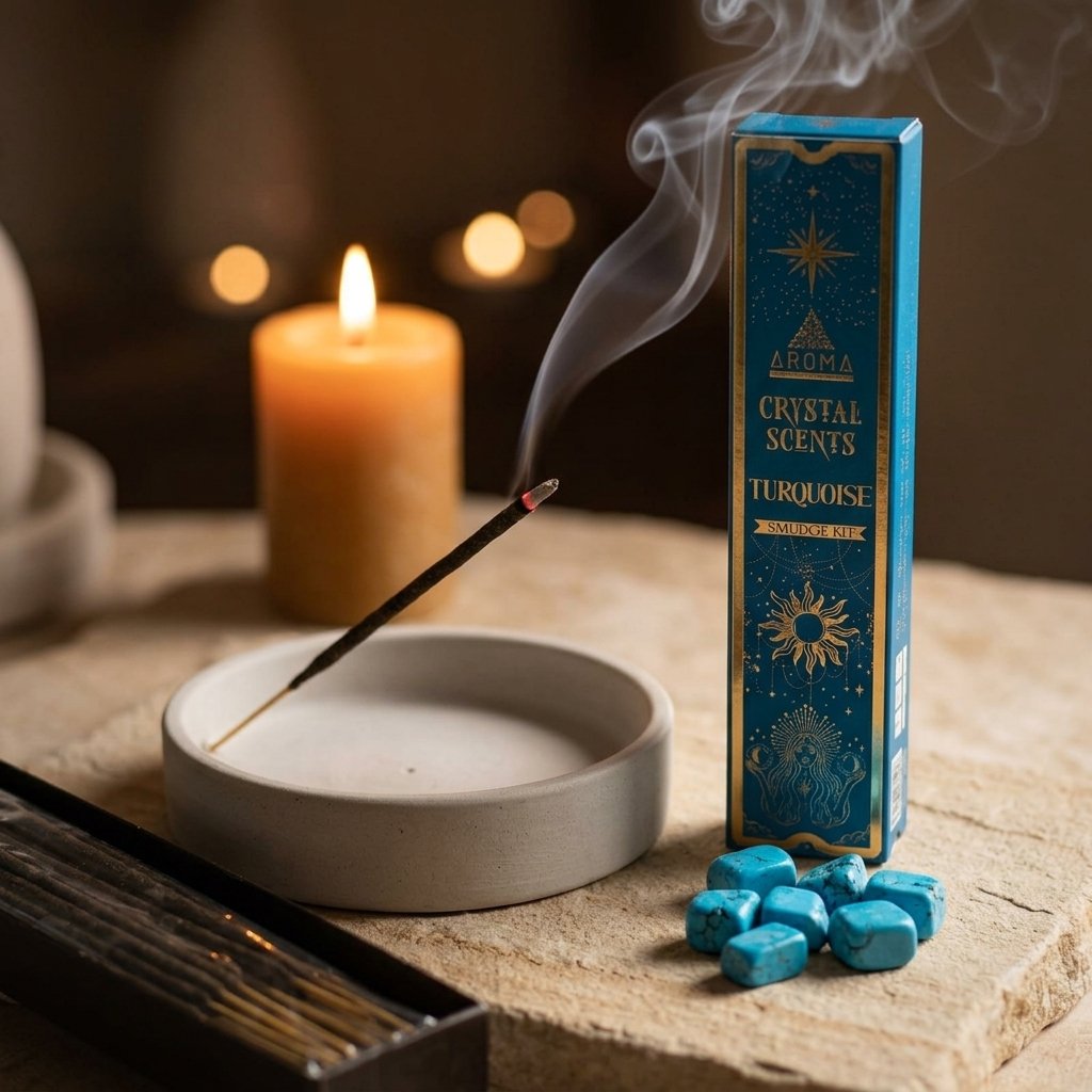 Incienso Orgánico Turquesa con Cristales — Crystal Scents (Smudge Kit)
