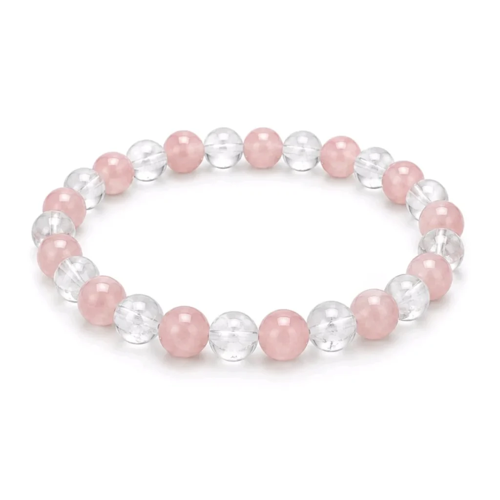 Pulsera Amor Propio y Pureza – Cuarzo Rosa Y Cuarzo Blanco 8 mm
