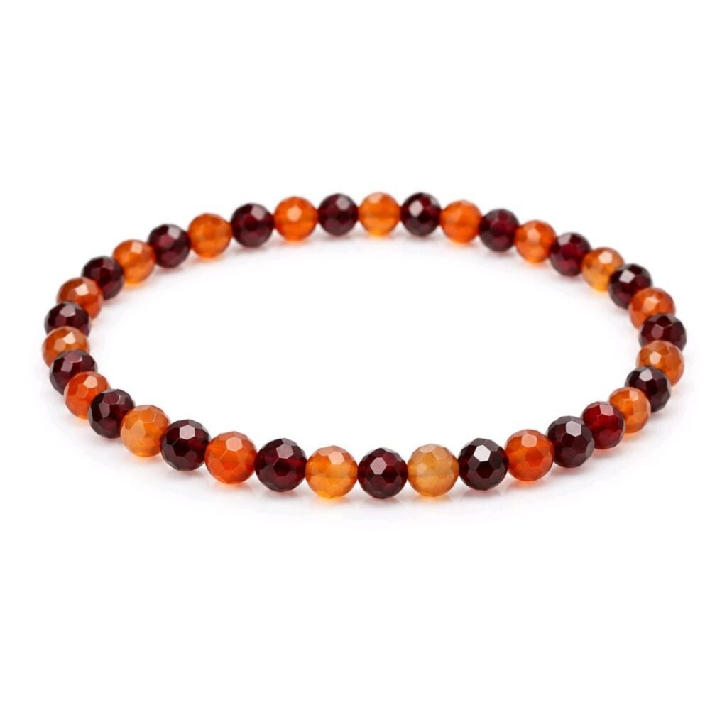 Pulsera Energía Sexual – Granate y Cornalina – Minerales Facetados 4 mm