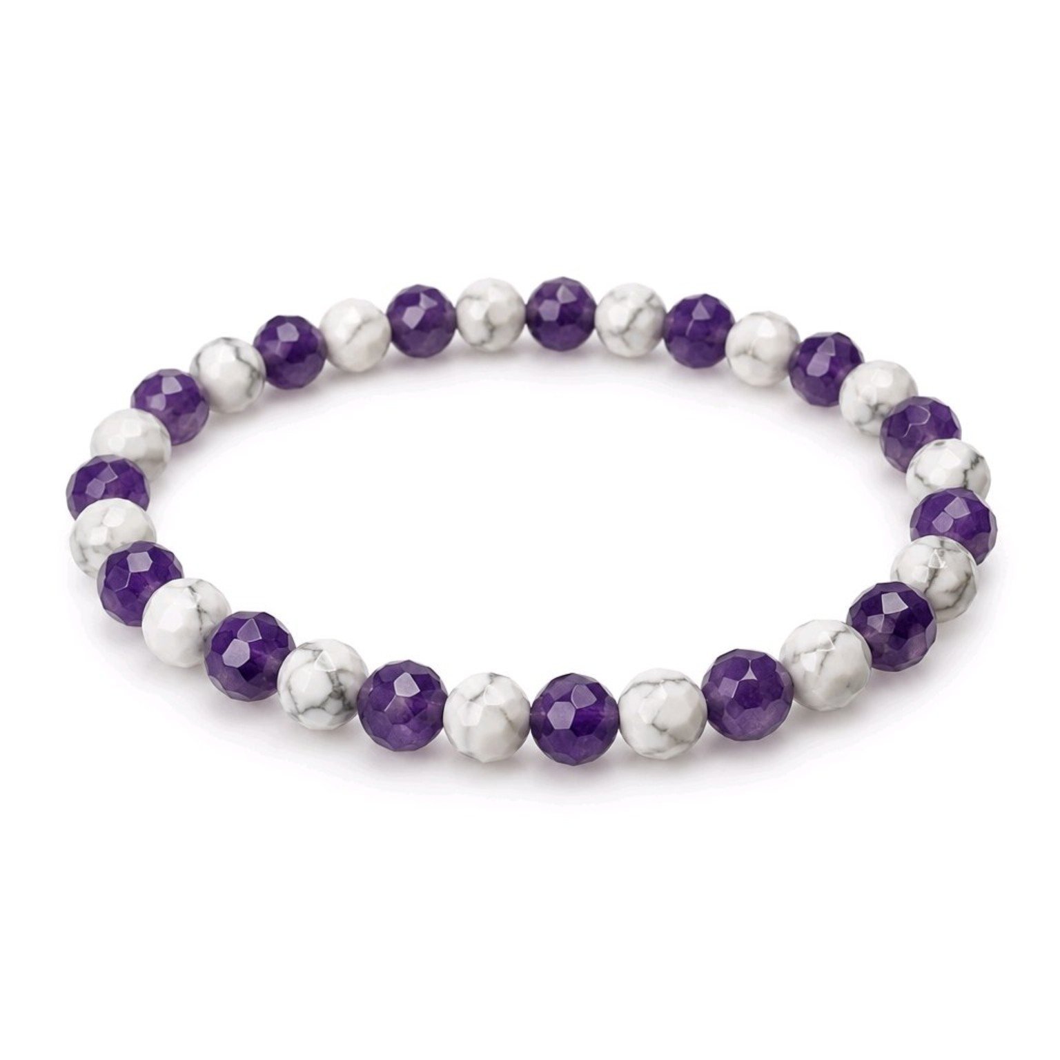 Pulsera Insomnio – Amatista y Howlita – Minerales Facetados 4 mm