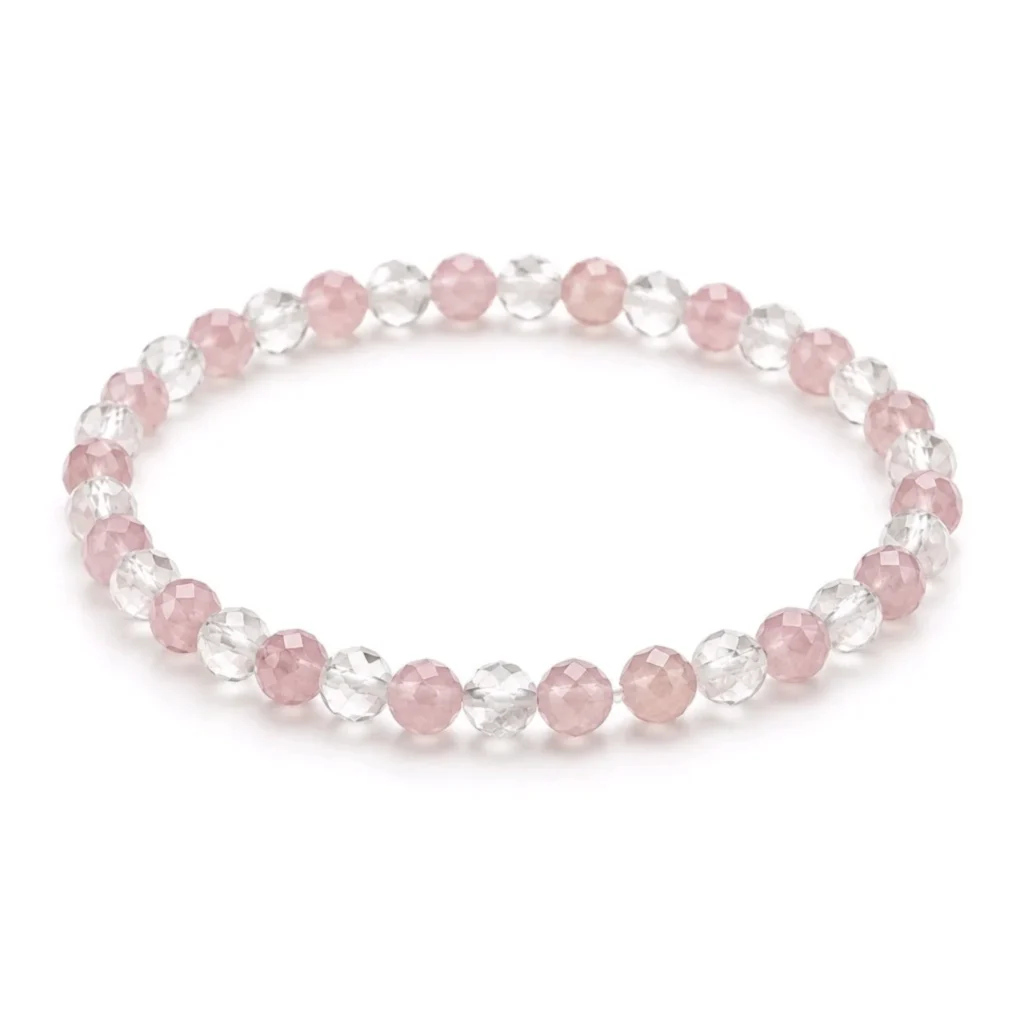 Pulsera Amor Propio y Pureza – Cuarzo Rosa Y Cuarzo Blanco 4 mm facetada