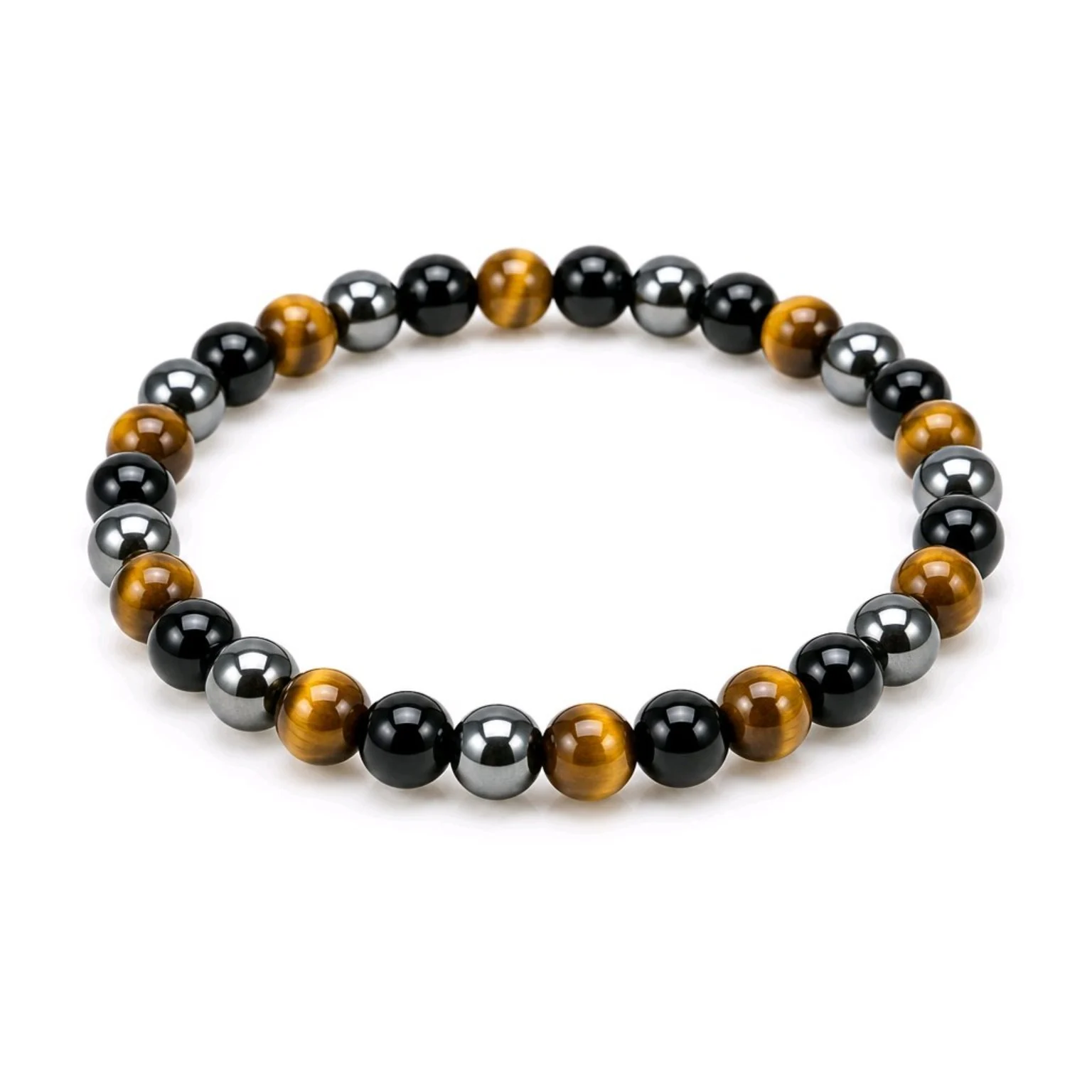 Pulsera Triple Protección – Ojo de Tigre, Obsidiana y Hematita 6 mm