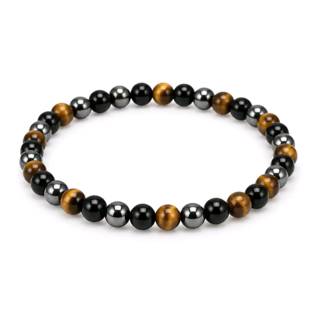 Pulsera Triple Protección – Ojo de Tigre, Obsidiana y Hematita 4 mm